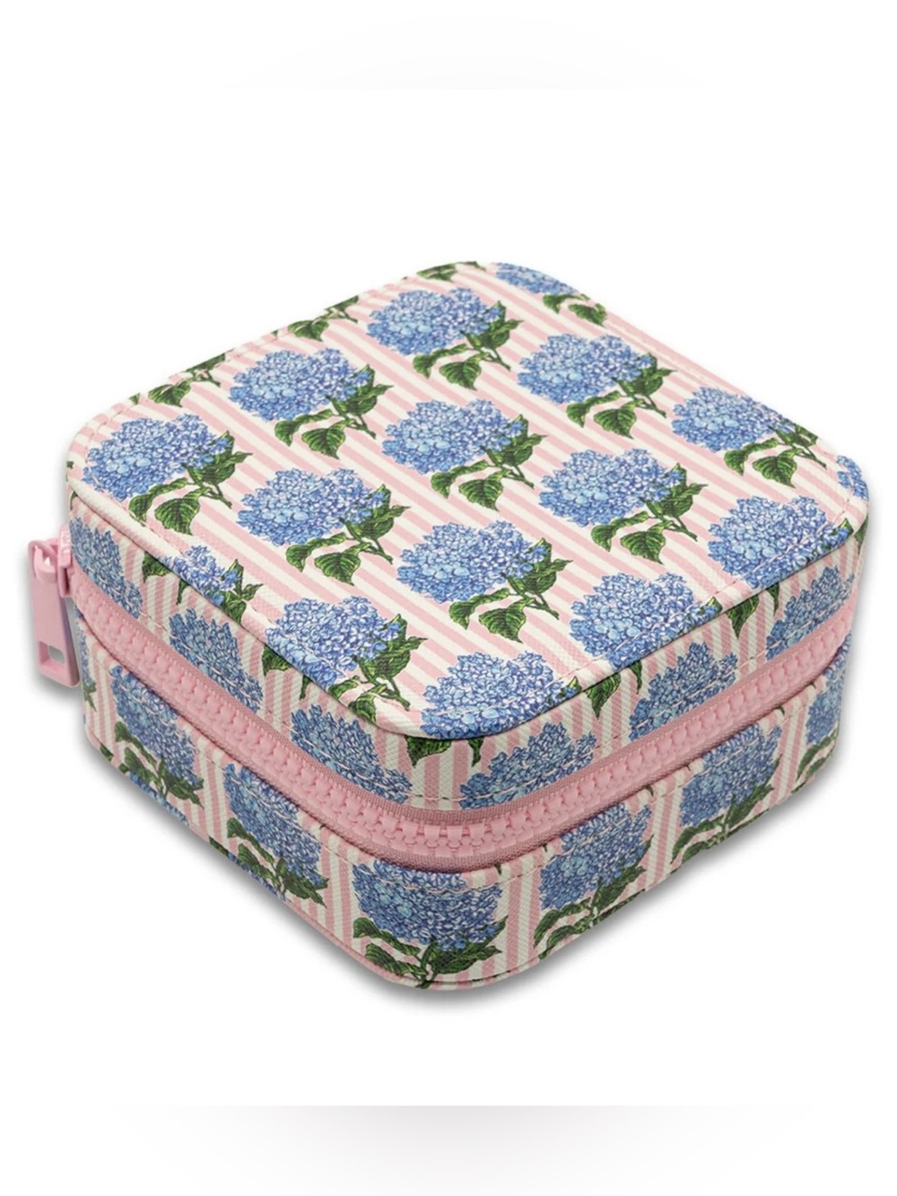 New Simply Southern Jewelry Box Travel Case Gift Compact Blue & Pink Hydrangea